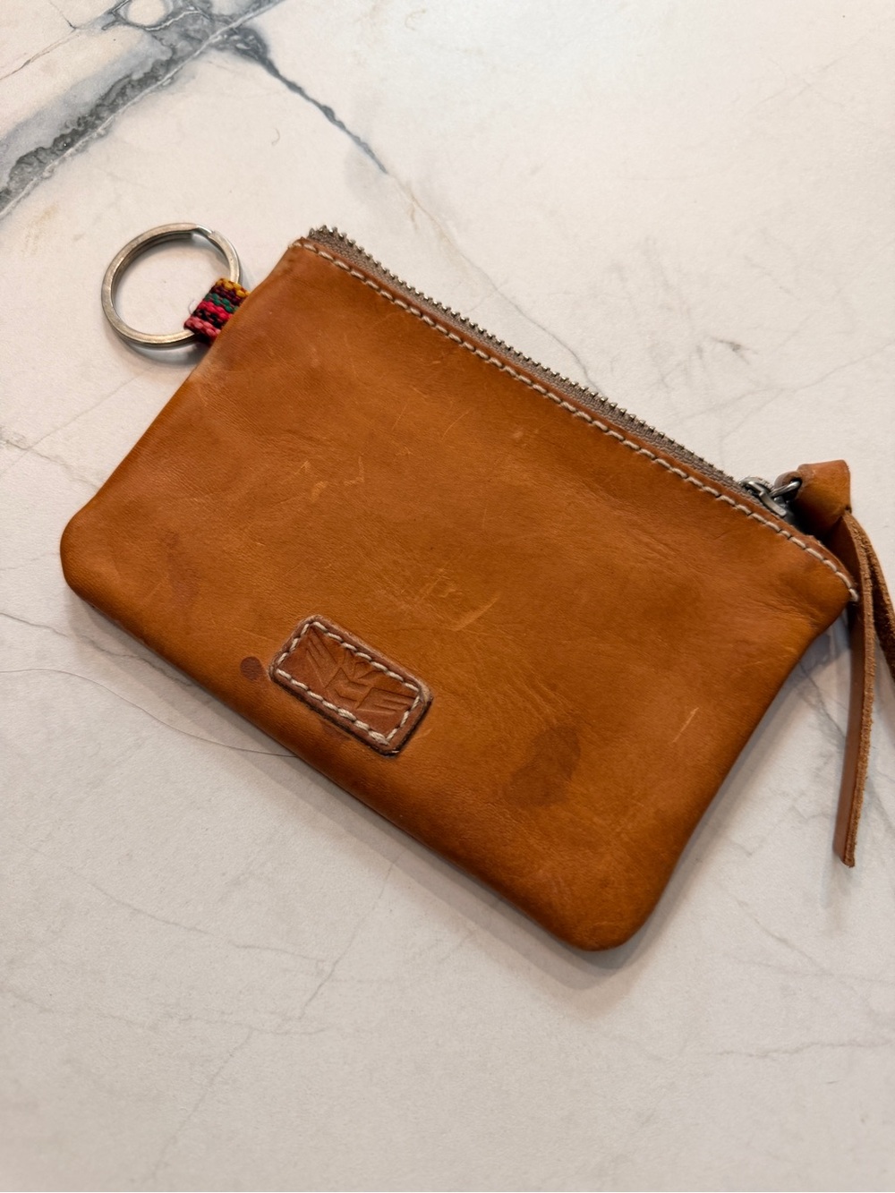 Consuela Tan Leather Zip Pouch Keychain Coin Purse Wristlet